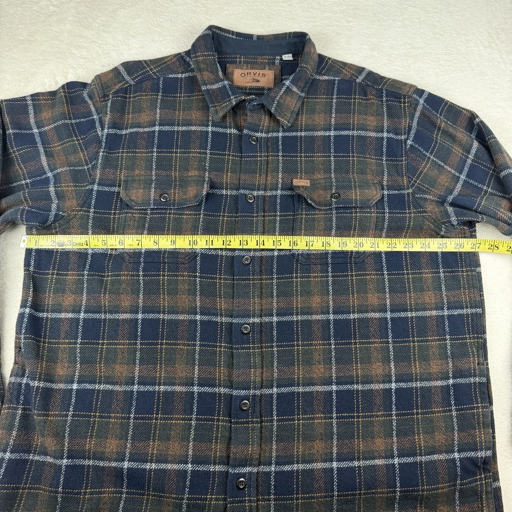 Orvis Flannel Shacket Shirt Mens XXL Blue/Brown Plaid‎ Heavyweight Button Up - Picture 13 of 15